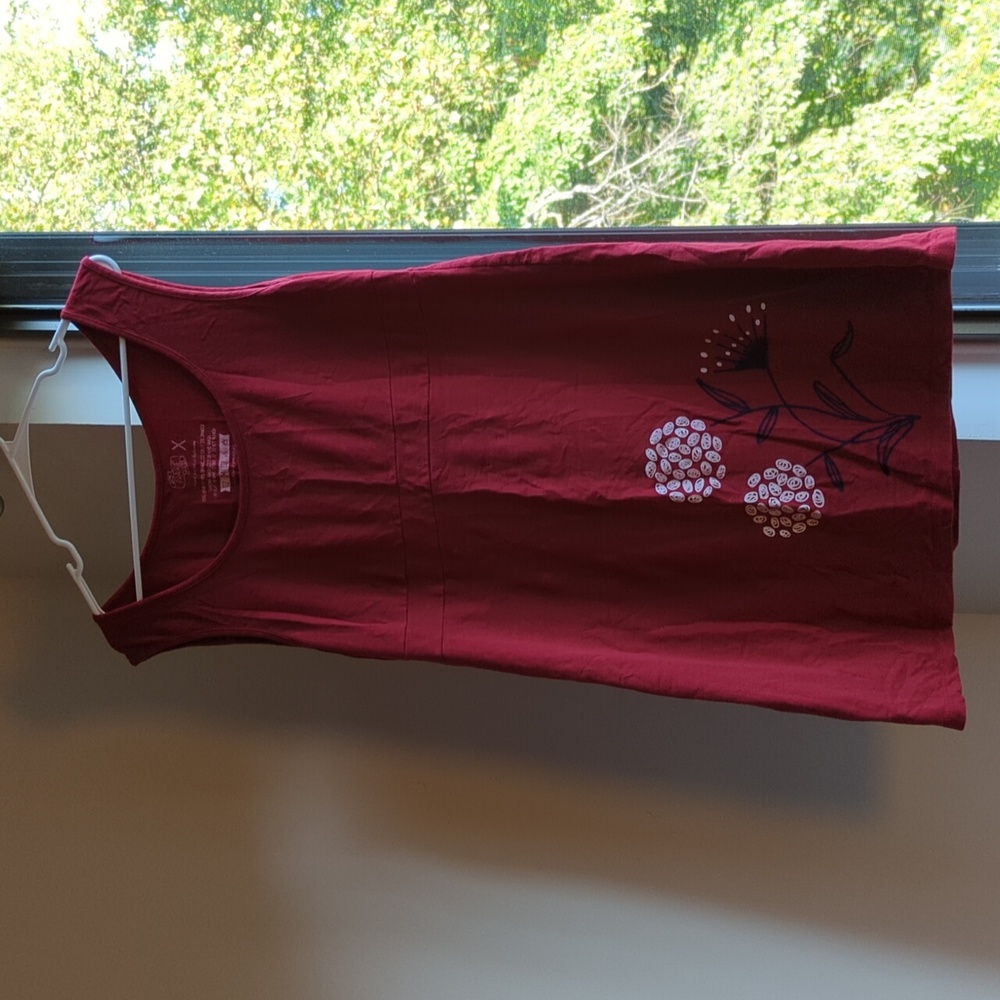 Sleeveless Burgundy Dress with Hand Printed Floral Design